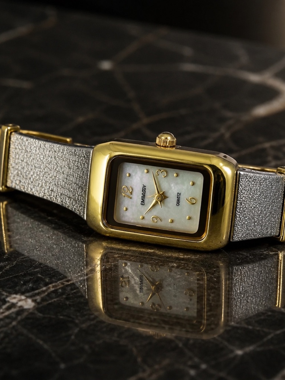 Embassy Quartz Women's Gold and Silver Tone Tank Watch New!